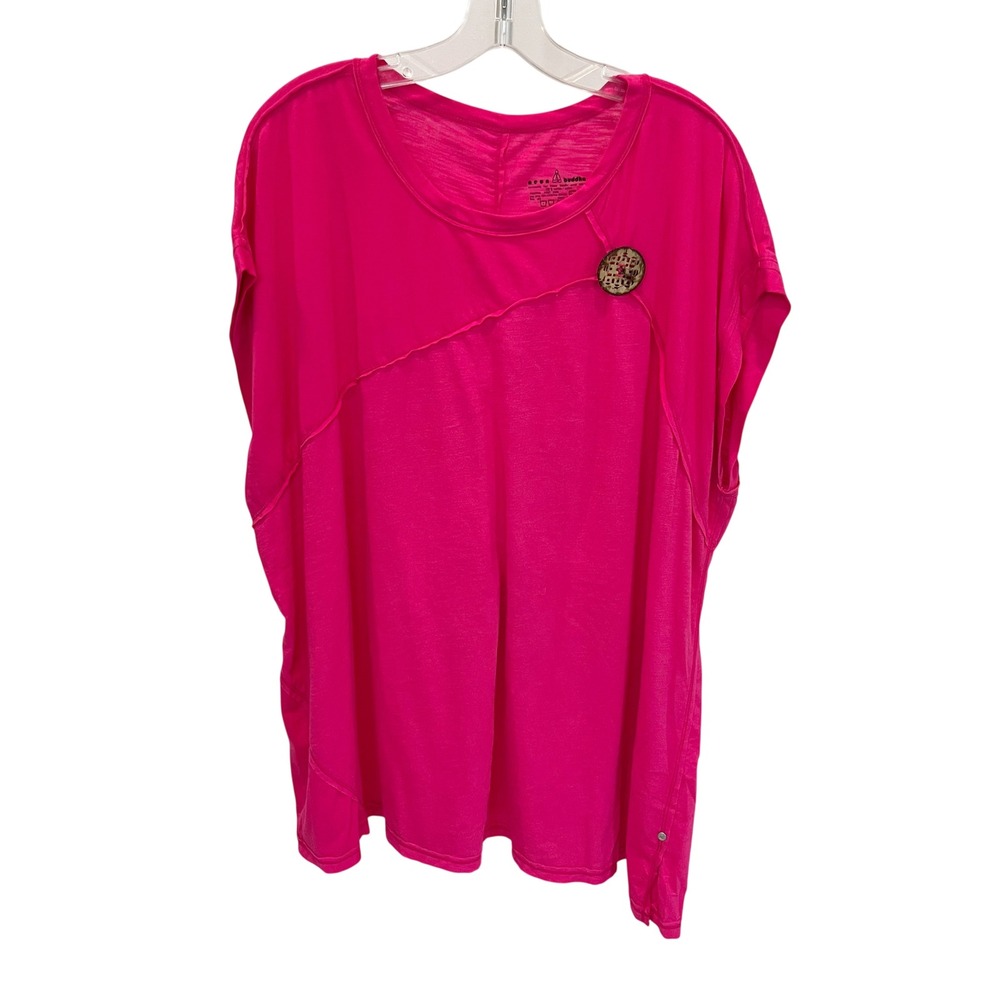 Neon Buddha Womens 3X Hot Pink Cotton Lagenlook Artsy Button Detail Top Boho
